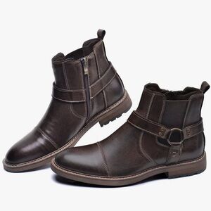 Mens Leather Boots Brown Buckle Ankle Oxfords Arkbird Chelsea Mens Size 10.5